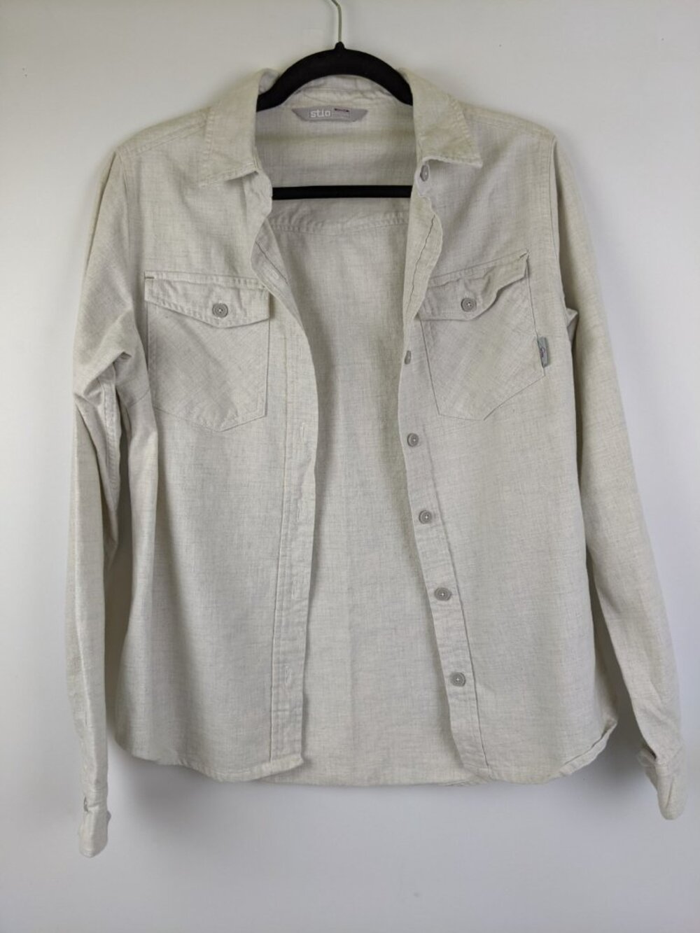 Stio Organic Cotton Beige Long Sleeve Button Down Shirt Womens Size Small